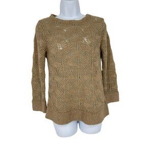 J. Crew Long Sleeve Round NeckButton Detail Hem Crochet Sweater Size S